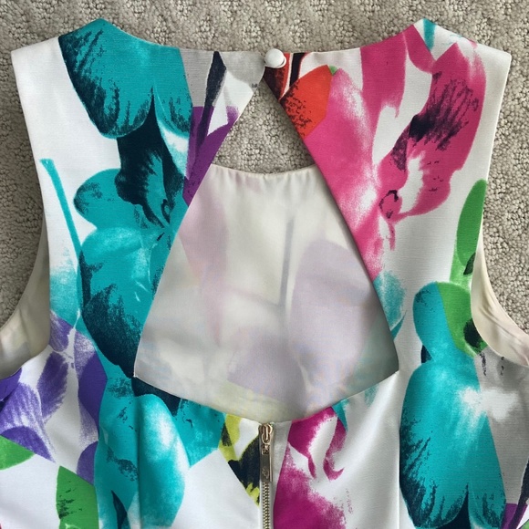 Eliza J Floral Print Fit & Flare Midi Dress Multi-Colored 6 Spring Summer Party - Picture 8 of 14